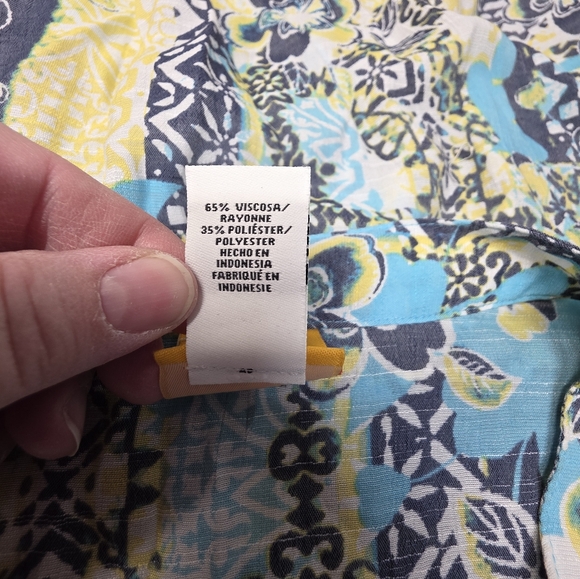 Ruby Rd Woman Blue Green Multi-Color Roll Sleeve Plus Size 2X Top - Picture 4 of 9